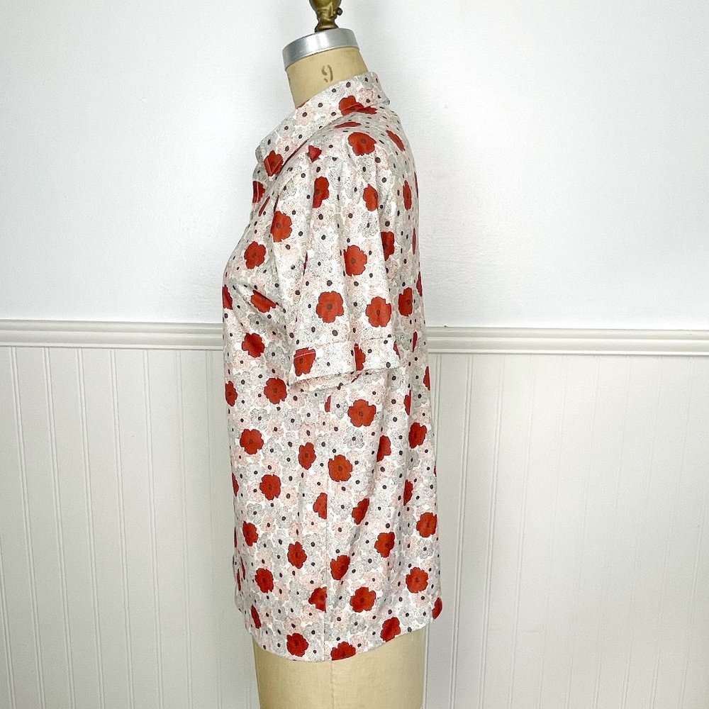 Vintage 1970s Sears rust & brown floral poppy print blouse  - size M/L - Picture 3 of 9